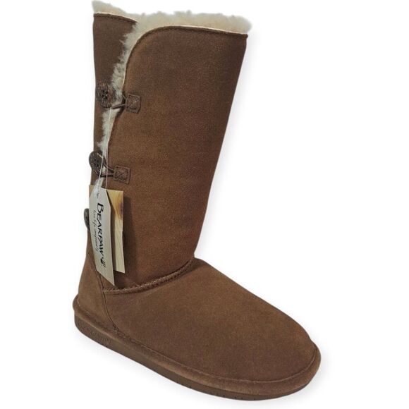 Bearpaw Women’s Lauren Suede Sheepskin Tan Brown Winter Comfy Cozy Boots Sz 7 - Picture 1 of 7